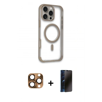 MARSİLYAN™- iPhone 16 Pro Max Kılıf Eksen Klasik Koleksiyonu - Siyah 3D Antistatik Hayalet Cam Ekran Koruyucu + Pers Alüminyum Kamera Lens - CLTM