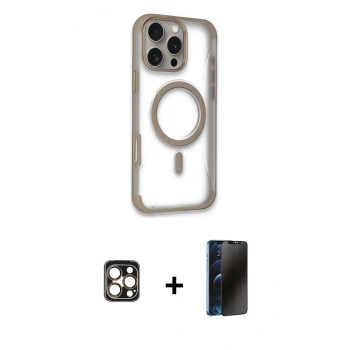 MARSİLYAN™- iPhone 16 Pro Max Kılıf Eksen Klasik Koleksiyonu - Siyah 3D Antistatik Hayalet Cam Ekran Koruyucu + PVD Metal Kamera Lens - GD