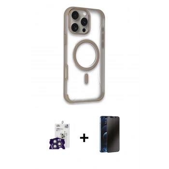MARSİLYAN™- iPhone 16 Pro Max Kılıf Eksen Klasik Koleksiyonu - Siyah 3D Antistatik Hayalet Cam Ekran Koruyucu + Bilvis Titan Kamera Lens - TMGI