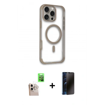 MARSİLYAN™- iPhone 16 Pro Max Kılıf Eksen Klasik Koleksiyonu - Siyah 3D Antistatik Hayalet Cam Ekran Koruyucu + Raze Metal Kamera Lens - NLGY