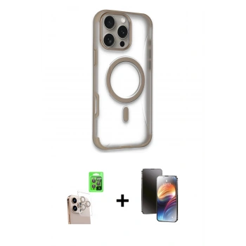 MARSİLYAN™- iPhone 16 Pro Max Kılıf Eksen Klasik Koleksiyonu - Siyah 3D Antistatik Mat Seramik Nano Ekran Koruyucu + Raze Metal Kamera Lens - NLGY