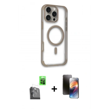 MARSİLYAN™- iPhone 16 Pro Max Kılıf Eksen Klasik Koleksiyonu - Siyah 3D Antistatik Mat Seramik Nano Ekran Koruyucu + Raze Metal Kamera Lens - SH
