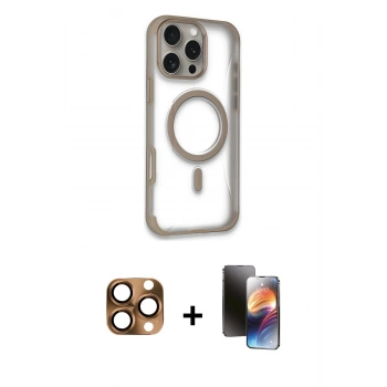 MARSİLYAN™- iPhone 16 Pro Max Kılıf Eksen Klasik Koleksiyonu - Siyah 3D Antistatik Mat Seramik Nano Ekran Koruyucu + Pers Alüminyum Kamera Lens - CLTM
