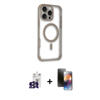 MARSİLYAN™- iPhone 16 Pro Max Kılıf Eksen Klasik Koleksiyonu - Siyah 3D Antistatik Mat Seramik Nano Ekran Koruyucu + Bilvis Titan Kamera Lens - TMGI