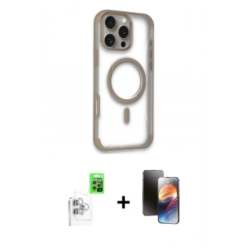 MARSİLYAN™- iPhone 16 Pro Max Kılıf Eksen Klasik Koleksiyonu - Siyah 3D Antistatik Mat Seramik Nano Ekran Koruyucu + Raze Metal Kamera Lens - BZ