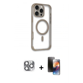 MARSİLYAN™- iPhone 16 Pro Max Kılıf Eksen Klasik Koleksiyonu - Siyah 3D Antistatik Mat Seramik Nano Ekran Koruyucu + Pers Alüminyum Kamera Lens - GI