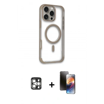 MARSİLYAN™- iPhone 16 Pro Max Kılıf Eksen Klasik Koleksiyonu - Siyah 3D Antistatik Mat Seramik Nano Ekran Koruyucu + PVD Metal Kamera Lens - GS