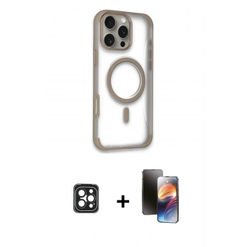 MARSİLYAN™- iPhone 16 Pro Max Kılıf Eksen Klasik Koleksiyonu - Siyah 3D Antistatik Mat Seramik Nano Ekran Koruyucu + PVD Metal Kamera Lens - SH