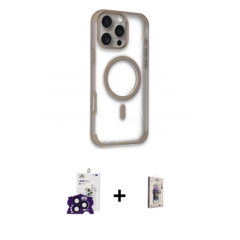 MARSİLYAN™- iPhone 16 Pro Max Kılıf Eksen Klasik Koleksiyonu - Siyah Bilvis 3D Cam Ekran Koruyucu + Bilvis Titan Kamera Lens - SH