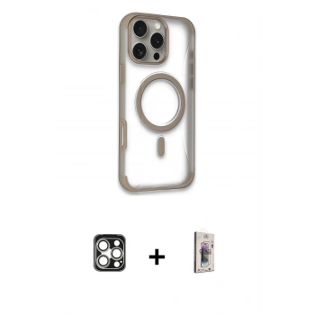 MARSİLYAN™- iPhone 16 Pro Max Kılıf Eksen Klasik Koleksiyonu - Siyah Bilvis 3D Cam Ekran Koruyucu + PVD Metal Kamera Lens - GS