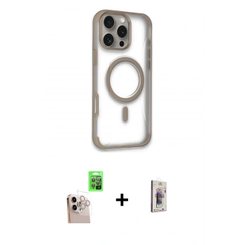 MARSİLYAN™- iPhone 16 Pro Max Kılıf Eksen Klasik Koleksiyonu - Siyah Bilvis 3D Cam Ekran Koruyucu + Raze Metal Kamera Lens - NLGY