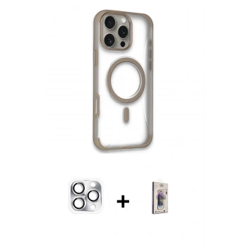 MARSİLYAN™- iPhone 16 Pro Max Kılıf Eksen Klasik Koleksiyonu - Siyah Bilvis 3D Cam Ekran Koruyucu + Pers Alüminyum Kamera Lens - GS