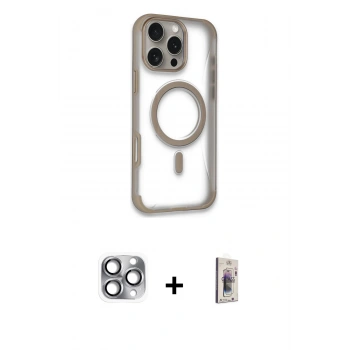 MARSİLYAN™- iPhone 16 Pro Max Kılıf Eksen Klasik Koleksiyonu - Siyah Bilvis 3D Cam Ekran Koruyucu + Pers Alüminyum Kamera Lens - GI