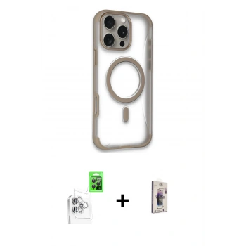 MARSİLYAN™- iPhone 16 Pro Max Kılıf Eksen Klasik Koleksiyonu - Siyah Bilvis 3D Cam Ekran Koruyucu + Raze Metal Kamera Lens - BZ