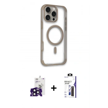MARSİLYAN™- iPhone 16 Pro Max Kılıf Eksen Klasik Koleksiyonu - Siyah Bilvis 3X AR Hayalet Cam Ekran Koruyucu + Bilvis Titan Kamera Lens - SH
