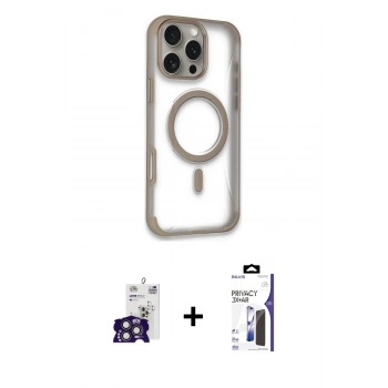 MARSİLYAN™- iPhone 16 Pro Max Kılıf Eksen Klasik Koleksiyonu - Siyah Bilvis 3X AR Hayalet Cam Ekran Koruyucu + Bilvis Titan Kamera Lens - TMGI