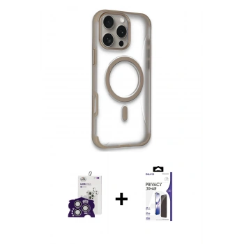 MARSİLYAN™- iPhone 16 Pro Max Kılıf Eksen Klasik Koleksiyonu - Siyah Bilvis 3X AR Hayalet Cam Ekran Koruyucu + Bilvis Titan Kamera Lens - GS