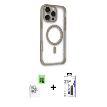 MARSİLYAN™- iPhone 16 Pro Max Kılıf Eksen Klasik Koleksiyonu - Siyah Bilvis 3X AR Hayalet Cam Ekran Koruyucu + Raze Metal Kamera Lens - BZ