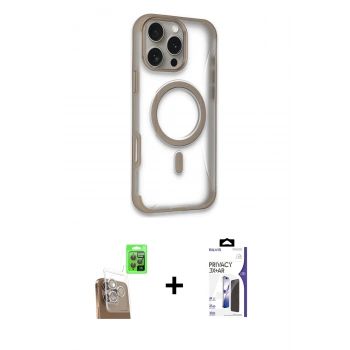 MARSİLYAN™- iPhone 16 Pro Max Kılıf Eksen Klasik Koleksiyonu - Siyah Bilvis 3X AR Hayalet Cam Ekran Koruyucu + Raze Metal Kamera Lens - CLTM