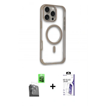 MARSİLYAN™- iPhone 16 Pro Max Kılıf Eksen Klasik Koleksiyonu - Siyah Bilvis 3X AR HD Cam Ekran Koruyucu + Raze Metal Kamera Lens - SH