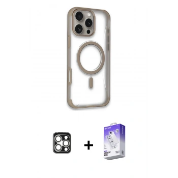 MARSİLYAN™- iPhone 16 Pro Max Kılıf Eksen Klasik Koleksiyonu - Siyah Bilvis 5in1 3D Magic Cam Ekran Koruyucu + PVD Metal Kamera Lens - GS