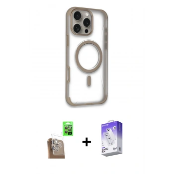 MARSİLYAN™- iPhone 16 Pro Max Kılıf Eksen Klasik Koleksiyonu - Siyah Bilvis 5in1 3D Magic Cam Ekran Koruyucu + Raze Metal Kamera Lens - CLTM