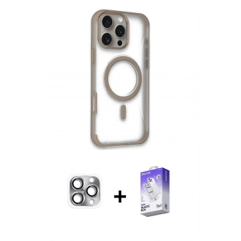 MARSİLYAN™- iPhone 16 Pro Max Kılıf Eksen Klasik Koleksiyonu - Siyah Bilvis 5in1 3D Magic Cam Ekran Koruyucu + Pers Alüminyum Kamera Lens - GI