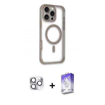 MARSİLYAN™- iPhone 16 Pro Max Kılıf Eksen Klasik Koleksiyonu - Siyah Bilvis 5in1 3D Magic Cam Ekran Koruyucu + Pers Alüminyum Kamera Lens - GS