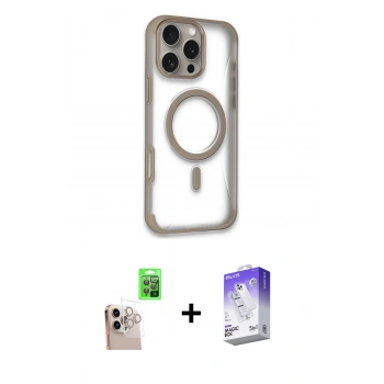 MARSİLYAN™- iPhone 16 Pro Max Kılıf Eksen Klasik Koleksiyonu - Siyah Bilvis 5in1 3D Magic Cam Ekran Koruyucu + Raze Metal Kamera Lens - NLGY