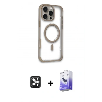 MARSİLYAN™- iPhone 16 Pro Max Kılıf Eksen Klasik Koleksiyonu - Siyah Bilvis 5in1 5D Magic Hayalet Cam Ekran Koruyucu + PVD Metal Kamera Lens - SH