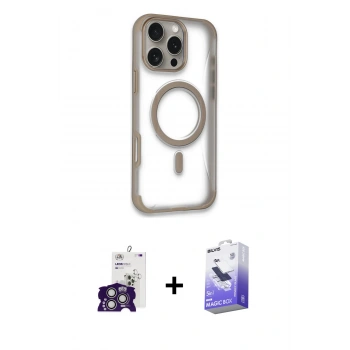 MARSİLYAN™- iPhone 16 Pro Max Kılıf Eksen Klasik Koleksiyonu - Siyah Bilvis 5in1 5D Magic Hayalet Cam Ekran Koruyucu + Bilvis Titan Kamera Lens - GS