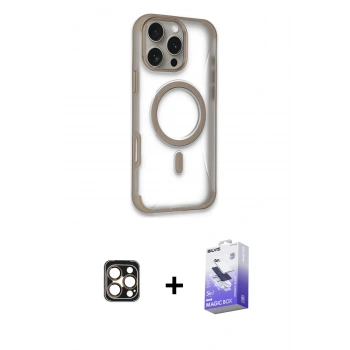 MARSİLYAN™- iPhone 16 Pro Max Kılıf Eksen Klasik Koleksiyonu - Siyah Bilvis 5in1 5D Magic Hayalet Cam Ekran Koruyucu + PVD Metal Kamera Lens - GD