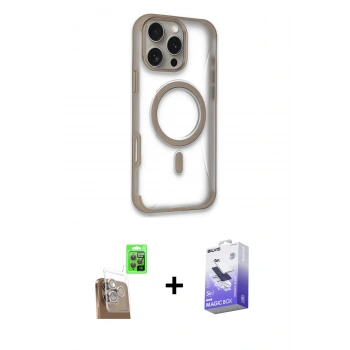 MARSİLYAN™- iPhone 16 Pro Max Kılıf Eksen Klasik Koleksiyonu - Siyah Bilvis 5in1 5D Magic Hayalet Cam Ekran Koruyucu + Raze Metal Kamera Lens - CLTM