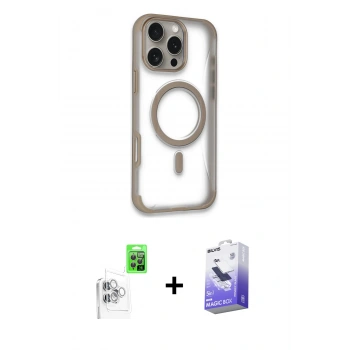 MARSİLYAN™- iPhone 16 Pro Max Kılıf Eksen Klasik Koleksiyonu - Siyah Bilvis 5in1 5D Magic Hayalet Cam Ekran Koruyucu + Raze Metal Kamera Lens - BZ