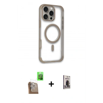MARSİLYAN™- iPhone 16 Pro Max Kılıf Eksen Klasik Koleksiyonu - Siyah Bilvis Hayalet Cam Ekran Koruyucu + Raze Metal Kamera Lens - CLTM