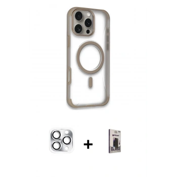 MARSİLYAN™- iPhone 16 Pro Max Kılıf Eksen Klasik Koleksiyonu - Siyah Bilvis Hayalet Cam Ekran Koruyucu + Pers Alüminyum Kamera Lens - GS