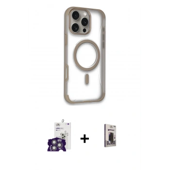 MARSİLYAN™- iPhone 16 Pro Max Kılıf Eksen Klasik Koleksiyonu - Siyah Bilvis Hayalet Cam Ekran Koruyucu + Bilvis Titan Kamera Lens - GS