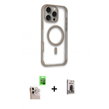 MARSİLYAN™- iPhone 16 Pro Max Kılıf Eksen Klasik Koleksiyonu - Siyah Bilvis Hayalet Cam Ekran Koruyucu + Raze Metal Kamera Lens - NLGY