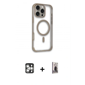 MARSİLYAN™- iPhone 16 Pro Max Kılıf Eksen Klasik Koleksiyonu - Siyah Bilvis Hayalet Cam Ekran Koruyucu + PVD Metal Kamera Lens - GS