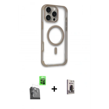 MARSİLYAN™- iPhone 16 Pro Max Kılıf Eksen Klasik Koleksiyonu - Siyah Bilvis Hayalet Cam Ekran Koruyucu + Raze Metal Kamera Lens - SH