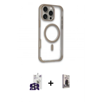 MARSİLYAN™- iPhone 16 Pro Max Kılıf Eksen Klasik Koleksiyonu - Siyah Bilvis Hayalet Cam Ekran Koruyucu + Bilvis Titan Kamera Lens - TMGI