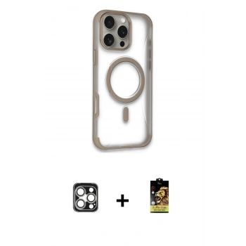 MARSİLYAN™- iPhone 16 Pro Max Kılıf Eksen Klasik Koleksiyonu - Siyah Buffer Cam Ekran Koruyucu + PVD Metal Kamera Lens - GS