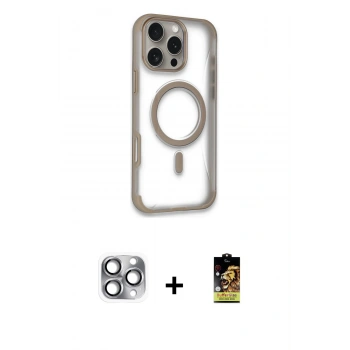 MARSİLYAN™- iPhone 16 Pro Max Kılıf Eksen Klasik Koleksiyonu - Siyah Buffer Cam Ekran Koruyucu + Pers Alüminyum Kamera Lens - GI