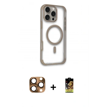 MARSİLYAN™- iPhone 16 Pro Max Kılıf Eksen Klasik Koleksiyonu - Siyah Buffer Cam Ekran Koruyucu + Pers Alüminyum Kamera Lens - CLTM