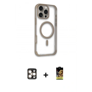 MARSİLYAN™- iPhone 16 Pro Max Kılıf Eksen Klasik Koleksiyonu - Siyah Buffer Cam Ekran Koruyucu + PVD Metal Kamera Lens - GD