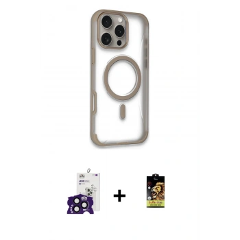 MARSİLYAN™- iPhone 16 Pro Max Kılıf Eksen Klasik Koleksiyonu - Siyah Buffer Cam Ekran Koruyucu + Bilvis Titan Kamera Lens - SH