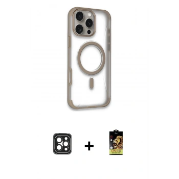 MARSİLYAN™- iPhone 16 Pro Max Kılıf Eksen Klasik Koleksiyonu - Siyah Buffer Cam Ekran Koruyucu + PVD Metal Kamera Lens - SH