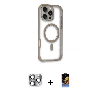MARSİLYAN™- iPhone 16 Pro Max Kılıf Eksen Klasik Koleksiyonu - Siyah Buffer Hayalet Cam Ekran Koruyucu + Pers Alüminyum Kamera Lens - GI