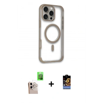 MARSİLYAN™- iPhone 16 Pro Max Kılıf Eksen Klasik Koleksiyonu - Siyah Buffer Hayalet Cam Ekran Koruyucu + Raze Metal Kamera Lens - NLGY