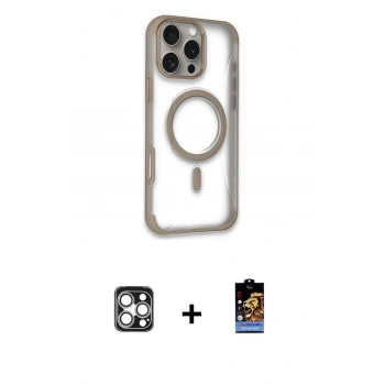 MARSİLYAN™- iPhone 16 Pro Max Kılıf Eksen Klasik Koleksiyonu - Siyah Buffer Hayalet Cam Ekran Koruyucu + PVD Metal Kamera Lens - GS